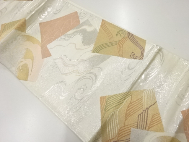 アンティーク　色紙に荒波模様織出し袋帯（材料）